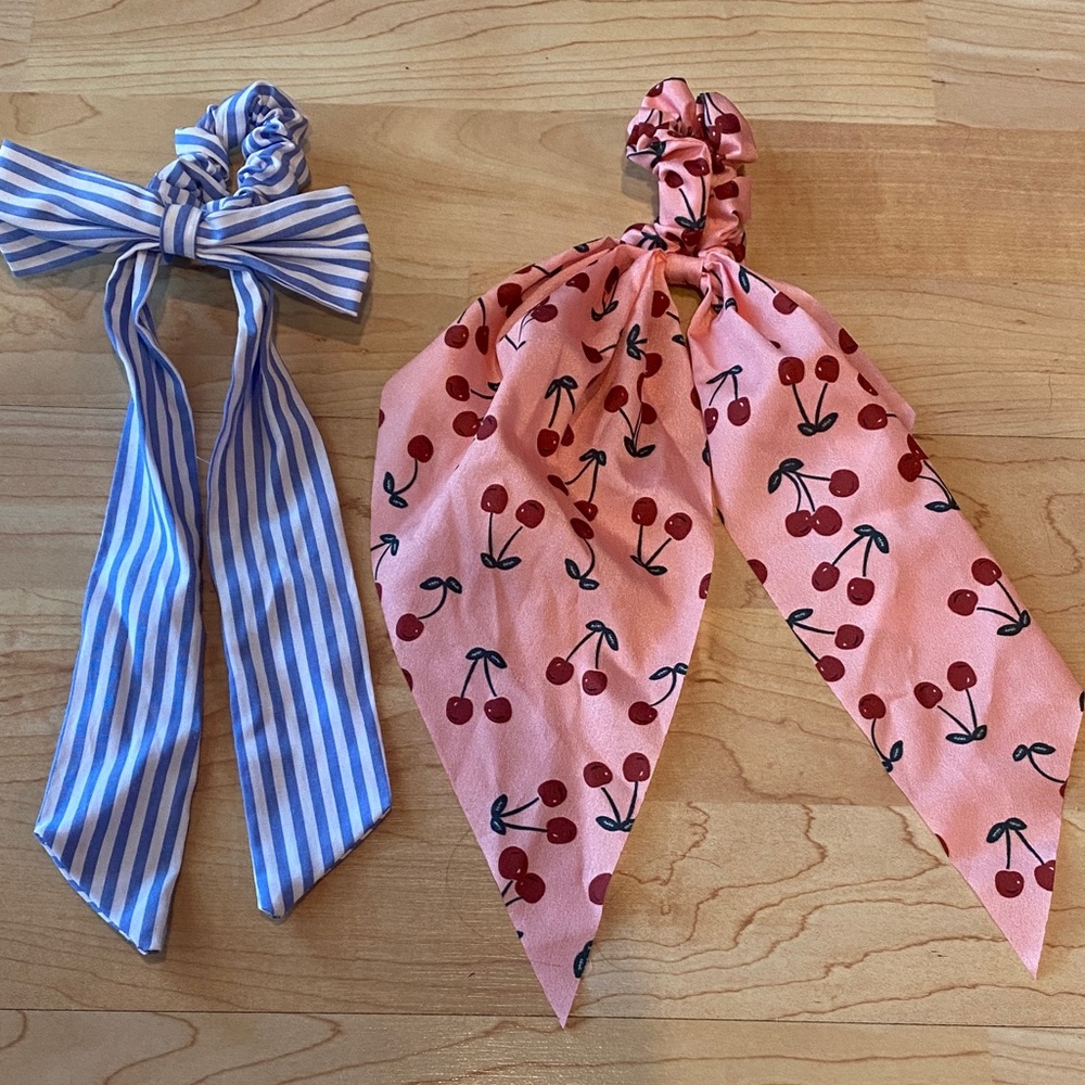 Bundle of 2 blue/white & pink/red Cherry Hair Accessories Set